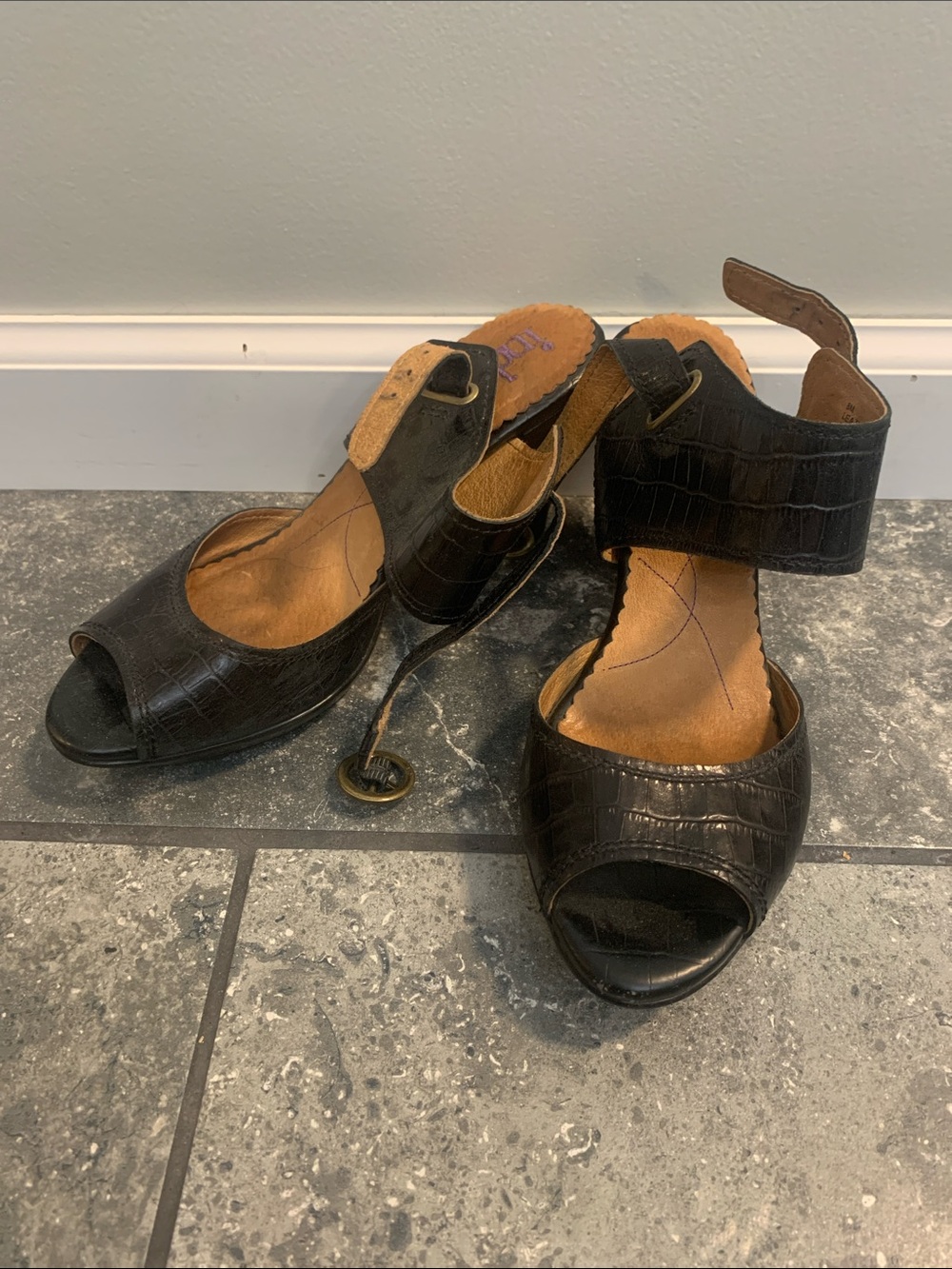 Indigo Black Peep-Toe Slingback Heels